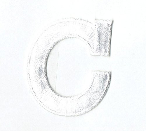 Alphabet Letter _ C _ Color White _ 2 inch  Block Style _ Iron On Embroidered Applique Patch