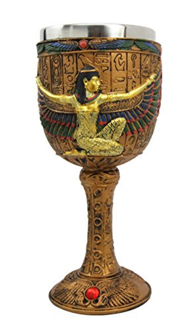 Ancient Egyptian Winged Kneeling Goddess Isis Maat Resin Wine Goblet Chalice With Stainless Steel Liner