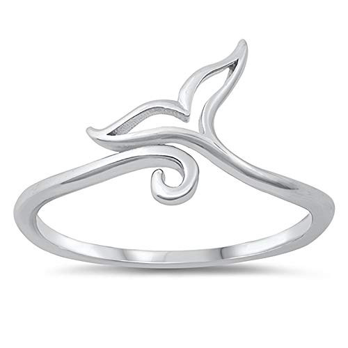CloseoutWarehouse Rhodium Plated Sterling Silver Designer Whale Tail Ring Size 7