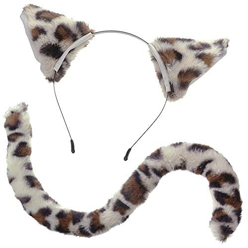 E_TING New Cat Ears and Tail Set Leopard Cat Ear Clips and Long Tail Cosplay Costume Set Animal Hair Clips