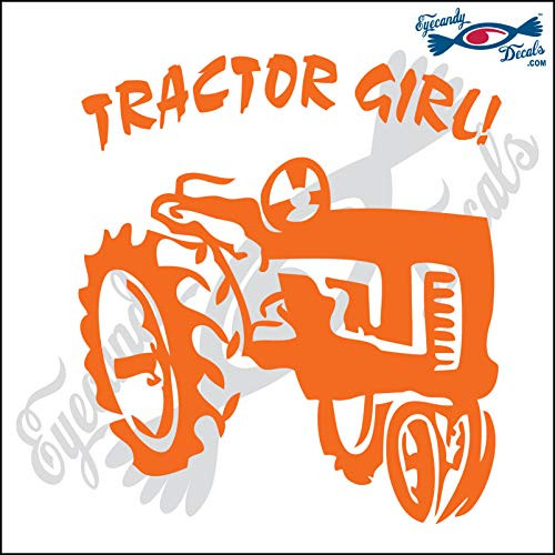 Eyecandy Decals Tractor Girl 6 inch  Orange Decal