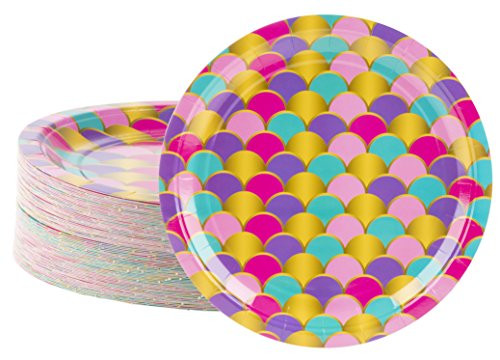 Disposable Plates - 80-Count Paper Plates, Mermaid Party Supplies for Appetizer, Lunch, Dinner, and Dessert, Scallop Design, 9 Inches Diameter