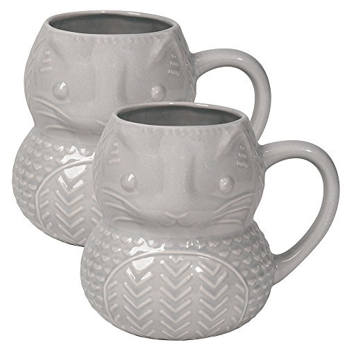 Now Designs Critter Stoneware Mug, Set of Two, Calvin Cat