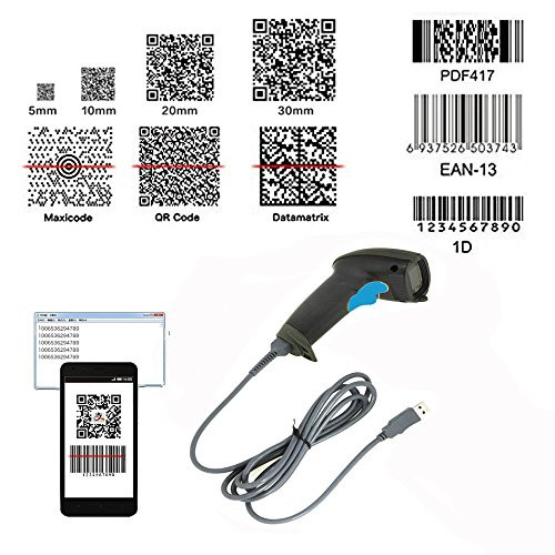 NYEAR Handheld wireless and Wired two in one USB Barcode Scanner, 1D and 2D Handheld Inventory Laser Bar Code Reader with Automatic Continuous Scan for Computer windows with USB Cable with 1D and 2D