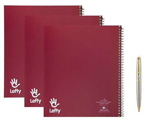 Roaring Spring "Lefty" Notebook, One Subject with 1 Double Pocket, 11 x 9 Inches, 100 sheets, College Ruled, Assorted Color Covers, 3-Pack Bundled with a Plexon Rollerball Pen