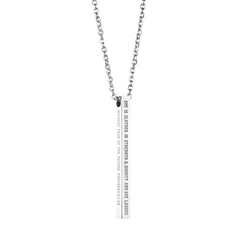 Joycuff Religious Necklaces for Women She is Clothed in Strength and Dignity and Laughs Without Fear of The Future