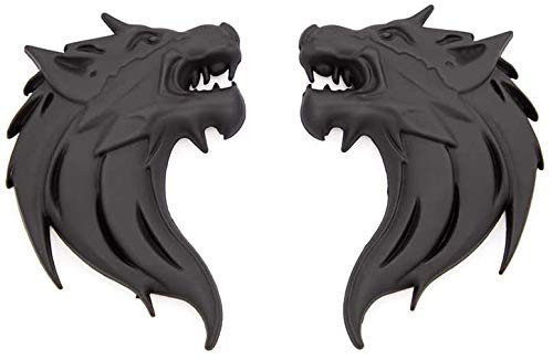 connaughtlc Black 3D Wolf Head Metal Emblem Sticker for Car Motorcycles Side Fender Rear Styling Emblem Badge Decal 2pcs _Black_