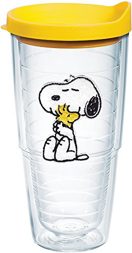 Tervis 1140868 Peanuts - Felt Tumbler with Emblem and Yellow Lid 24oz, Clear