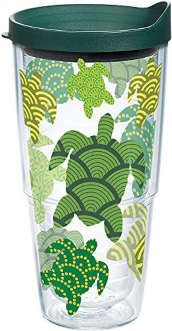 Tervis 1154233 Turtle Pattern Insulated Tumbler with Wrap and Hunter Green Lid, 24oz, Clear