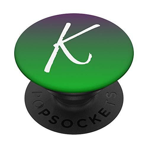 Letter K Phone Case Purple Gradient Ombre Green Initial K PopSockets Grip and Stand for Phones and Tablets