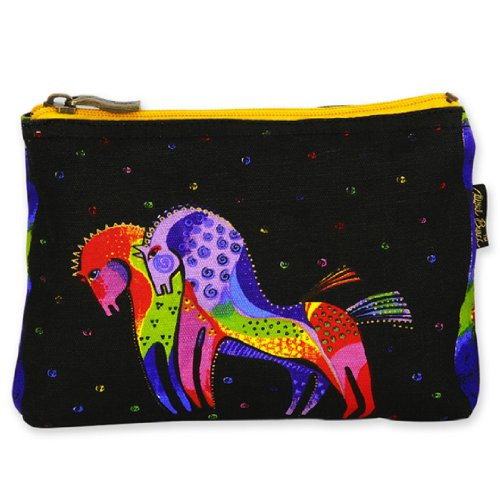 Laurel Burch Mythical Horses Cosmetic Purse _Multicolored Horse in Black background C_ Laurel Burch Mythical Horses Cosmetic Purse _Multicolored Horse in Black background C_