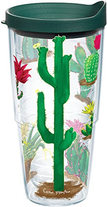 Tervis 1179853 Cactus of the Desert Insulated Tumbler with Wrap and Hunter Green Lid, 24oz, Clear