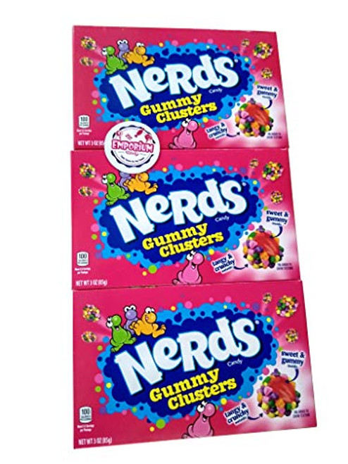 Nerds Gummy Clusters Theater Box _ Three 3 ounce boxes of Fresh Delicious Chewy Candy with Refrigerator Magnet