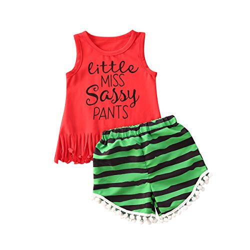 Toddler Baby Girl Watermelon Outfits Sleeveless Sassy Shirts Tank Top Tassel Shorts Summer Clothes Set _Watermelon Fringe_ 3_4T_ Toddler Baby Girl Watermelon Outfits Sleeveless Sassy Shirts Tank Top Tassel Shorts Summer Clothes Set _Watermelon Fringe_ 3_4T_