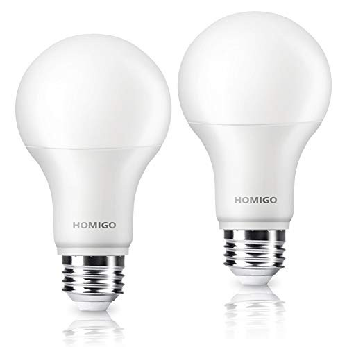 Homigo 12W Light Bulbs 2 Pack_ 100W Equivalent A19 LED Bulbs_ 5000K Daylight White_ 1080 Lumens_ Non_Dimmable Standard LED Light Bulbs_ Energy Saving_ E26 Base