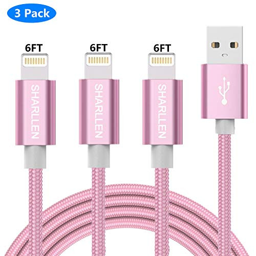 iPhone Charging Cable_SHARLLEN 6 6 6FT MFi Certified Nylon Braided Lightning Cables Fast USB Charging and Syncing Cord Compatible iPhone Charger XS Max XR X 8P 8 7 7P 6 iPad iPod 3 Pack _Rose Gold 6FT_