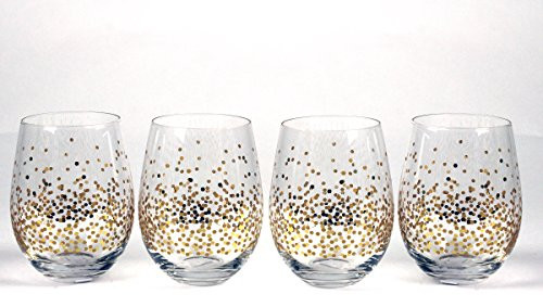 Circleware 76823 Confetti Set/4 Stemless Wine with Speckled Gold Decal Home and Kitchen Utensils, 18.9oz, Circleware