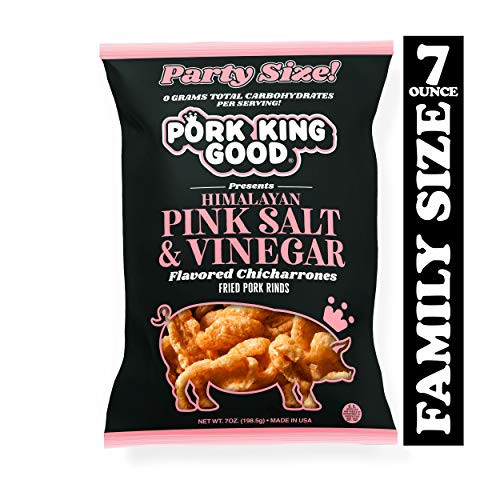 Pork King Good Himalayan Pink Salt  and  Vinegar Pork Rinds 7 OZ PARTY SIZE _Chicharrones _ Keto Snacks_