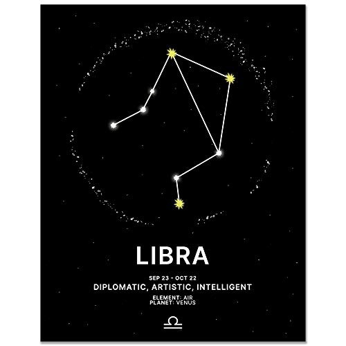 11x14 Libra Horoscope Sign Poster Astrology Zodiac Sign Zodiac Poster Horoscope Gifts Living Room Decorations Bedroom Decor Black Wall Art Home Wall Decor Wall Sign