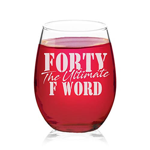 Veracco Forty The Ultimate F Word Stemless Wine Glass 40th BirthdayGift For Him Her Forty and Fabulous _Clear_ Glass_ Veracco Forty The Ultimate F Word Stemless Wine Glass 40th BirthdayGift For Him Her Forty and Fabulous _Clear_ Glass_