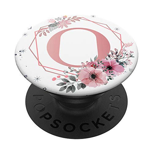 Letter O Initial Flower Pink Floral Pattern PopSockets PopGrip  Swappable Grip for Phones  and  Tablets