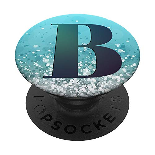 Teal Navy Blue Initial Letter B On Silver Light Blue PopSockets PopGrip  Swappable Grip for Phones  and  Tablets