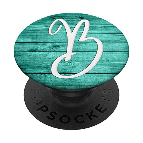 Silver White Letter B Initial on Vintage Mint Green PopSockets PopGrip  Swappable Grip for Phones  and  Tablets