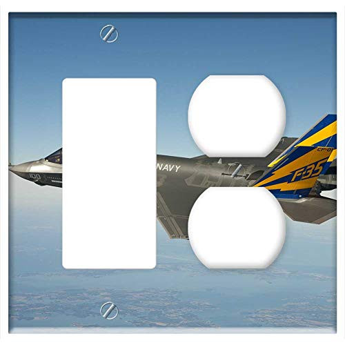 2_Gang_ Rocker GFCI Outlet Combination Wall Plate Cover _ Fighter Jet Jet Lockheed Martin F 35 Lightning Ii 2_Gang_ Rocker GFCI Outlet Combination Wall Plate Cover _ Fighter Jet Jet Lockheed Martin F 35 Lightning Ii