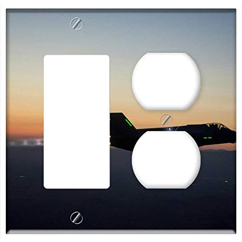 2_Gang_ Rocker GFCI Outlet Combination Wall Plate Cover _ Military Fighter Jet Test Flight F_35 Lightning Ii 2_Gang_ Rocker GFCI Outlet Combination Wall Plate Cover _ Military Fighter Jet Test Flight F_35 Lightning Ii