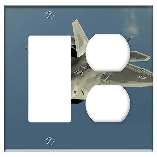 2_Gang_ Rocker GFCI Outlet Combination Wall Plate Cover _ Fighter Jet Fighter Aircraft Aircraft F 22 Raptor 2_Gang_ Rocker GFCI Outlet Combination Wall Plate Cover _ Fighter Jet Fighter Aircraft Aircraft F 22 Raptor