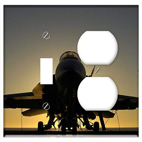 2_Gang_ Toggle Outlet Combination Wall Plate Cover _ Military Jet Sunset Silhouette Aircraft F_18 1 2_Gang_ Toggle Outlet Combination Wall Plate Cover _ Military Jet Sunset Silhouette Aircraft F_18 1