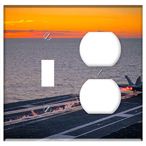 2_Gang_ Toggle Outlet Combination Wall Plate Cover _ Sunset Seascape Aircraft Jet Military F_18 2_Gang_ Toggle Outlet Combination Wall Plate Cover _ Sunset Seascape Aircraft Jet Military F_18