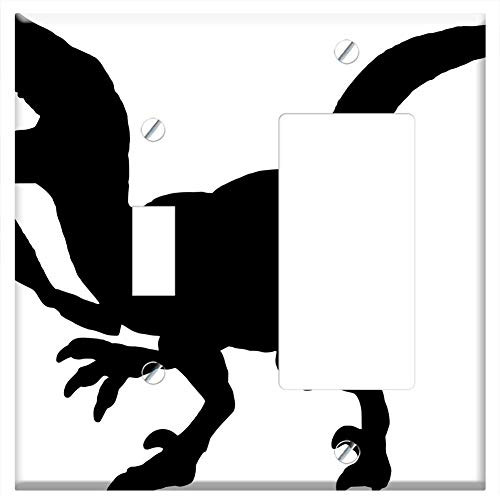 Toggle Rocker GFCI Combination Wall Plate Cover _ Dinosaur Tyrannosaurus Rex White Background Cut O