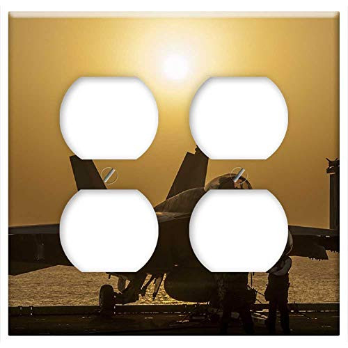 Double Duplex Outlet Wall Plate Cover _ Military Jet Sunset Silhouette Aircraft F_18