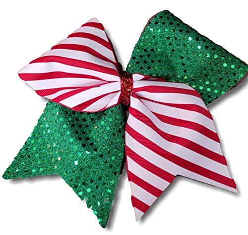 Cheer Bows Hair Bow Candy Cane and Sequin Green Christmas Holidays Festive Bow