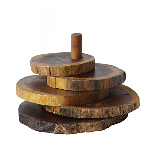 Creative Co-Op DA5914 Madre De Cacao Wood Coaster Set with Stand, Multicolor