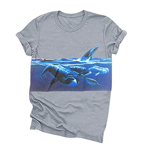 Hotkey Womens Short Sleeve Tops_ Color Block O Neck Tee Shirts T_Shirt Blouse Ocean Animal Print T Shirts Tops Top Wine