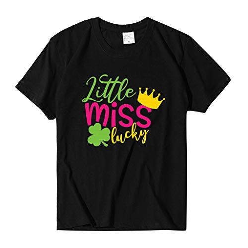 Hotkey Womens Short Sleeve Tops_ Solid Plus Size St Patrick's Day Little Miss Lucky Letter Print T Shirt O Neck Tee Top Black