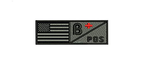 American Flag USA Flag Blood Type A Plus  B Plus  AB Plus  O Plus  POS NKDA Morale Patch Hook Backing _B Plus POS_