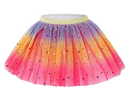 AmzBarley Girls Tutu Skirts 4 Layered Rainbow Tulle Dress Princess Ballet Dresses Toddler Sparkle Tutu Birthday Party Clothes Christmas Outfits Rose Size 2_3 Years