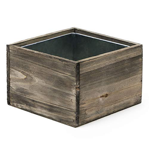 CYS EXCEL Wood Square Planter Box with Removable Zinc Metal Liner _H 4 inch  Open 6 inch x6 inch _ _ Multiple Size Choices Wooden Planters _ Indoor Decorative Flower Box