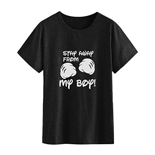 Hotkey Short Sleeve Shirts for Women_ Valentine's Day Letter Print Solid O_Neck T Shirts Top Tee Tops Plus Size Black