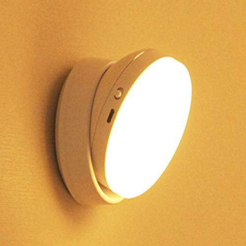 Mzyzj 360   Rotating LED Night Light_Sensor Led Lights_Portable and Mobile Light_ USB Rechargeable Human Body Induction Night Bedside lamp _Warm_