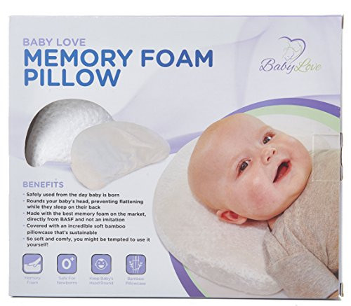 Newborn Baby Head Shaping Pillow | Memory Foam Cushion for Head Support & Flat Head Syndrome (Positional Plagiocephaly) Prevention | Bamboo Pillowcase Included