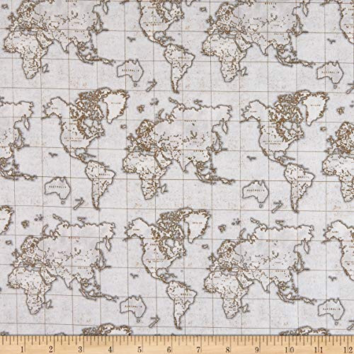 Whistler Studios Seven Seas World Map Grey Quilt Fabric By The Yard