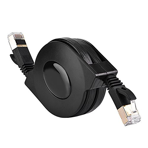 Tonysa 1.5m Portable Retractable Ethernet CAT7 RJ45 600MHz Patch Shielded LAN Flexible Network Cable Flat Ethernet Cord for Laptop Computer Modem Router