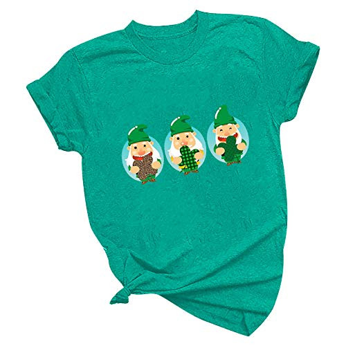 Hotkey Short Sleeve Shirts for Women_ Solid T_Shirts Plus Size O_Neck Tee Top St. Patrick's Day Graphic Print Blouse Green
