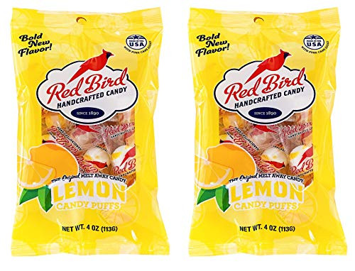 Red Bird Lemon Candy Puffs 2 Pack of 4 oz bags _8 oz Total_ _ Gluten Free _ Kosher _ Free from Top 8 Allergens _ Made with 100 Percent  Pure Cane Sugar _ Melt_in_Your_Mouth _ Individually Wrapped Candy