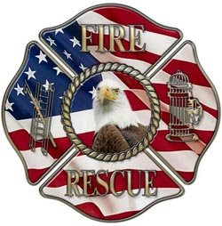 Fire Rescue Maltese Cross Decal With American Flag and Eagle _ 2 inch  h _ REFLECTIVE