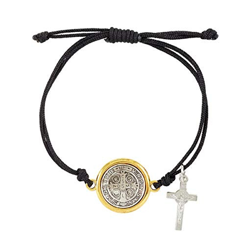 Saint Benedict Two_Tone Medal Bracelet_ 7 1 2 Inch_ Pack of 3